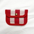 Canvas card pouch with red and white striped pattern and golden snap button closure - Red Plaid