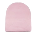 Classic light pink knitted beanie hat with a minimalist solid color for winter warmth - Pink
