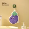 Hanging purple eggplant coral velvet hand towel with cute facial expression for kitchen - Eggplant