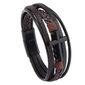 Bracciale multistrato da uomo in pelle intrecciata marrone con croce nera e chiusura - Caffè/Accessori Neri