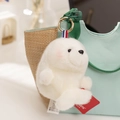 Cute white plush seal keychain with pink cheeks and golden ring on a stylish canvas bag - White Seal