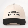 Casquette baseball bicolore avec broderie I'M LITERALLY JUST A GIRL en sergé de coton - Beige et Noir / Réglable