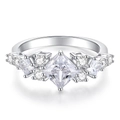 Elegant S925 sterling silver princess cut moissanite ring with multi-stone accents on white - US 5 / Princess Cut 1.2ct-Silver
