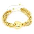 Bracciale a tre strati placcato oro 18k con ciondolo a cuore e cordoncino regolabile - Stile Cuore Lucido Oro (C)
