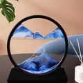 Blue and gold liquid sand art decor with round black frame for desktop aesthetic - 7 Inch Round Blue