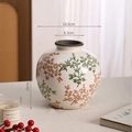 Nordische Keramikvase mit Crackle-Glasur, Blattmuster und Abmessungen 18,5x18cm - A098L Kaffee Grün Floral Eis Riss Vase