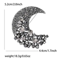 Black crescent moon brooch with rhinestones for coats, size 5.2x4.4cm weighing 18.3g - Black