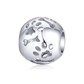 Hollow sphere charm in silver finish with paw print and bone motifs for bracelets - Hollow Paw Bone Charm Bead (BSC140)