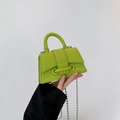 Mini beaded chain square handbag in vibrant neon green with lychee grain leather - Green