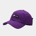 Detail of purple cotton baseball cap with Hand Made label and metal adjustable buckle - Purple