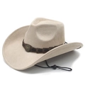 Cappello da cowboy classico in feltro beige sabbia con fascia in pelle e stella in metallo - M (56-58cm) / Beige