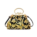 Sequin shell bag with gold pattern, metal ring handle and detachable shoulder strap - Gold