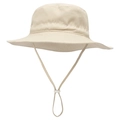 Dettaglio cappello da sole beige per bambini con tesa larga e cinturino regolabile - Beige