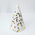White cone birthday hat with gold foil stars and polka dots for party celebrations - One Size / Black Gold Stars
