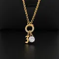 Collier en acier inoxydable plaqué or 14K avec oxyde de zirconium et numéro 3 - Lettre Z