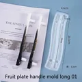 Silicone tray handle molds for resin DIY with size measurements and finished gold leaf handles - Curved Handle Mold-Long