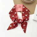 Elegant red silk scarf with white floral print and handwritten will text design - Primrose
