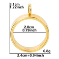 Golden round stainless steel glass locket pendant showing dimensions 3.1cm and 6.8g - Inner Diameter 20mm - Cavity Thickness 3.5mm / Gold
