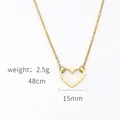 Golden 18K hollow heart necklace in stainless steel with 48cm chain and 2.5g weight - Gold Hollow Heart (DG-XL00031)