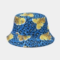 Detailaufnahme von blauem Leopardenmuster und gelben Blättern auf faltbarem Sonnenhut - Einheitsgröße / Blauer Leopard Gelbes Blatt (Farbe 4)
