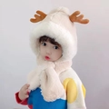 Cappello invernale in peluche beige per neonati con corna di renna marroni, caldo e antivento - Stile Corna - Beige