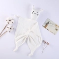 Close-up of white cotton muslin baby security blanket with cat head and knotted corners - 30*30 cm / White Style (8)