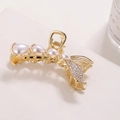Golden mermaid tail hair claw clip with large pearls and sparkling rhinestones - Gold