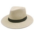 Classic beige Panama straw hat for men and women with black ribbon band on white background - M (56-58cm) / Beige