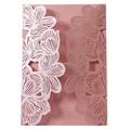 Elegant laser cut pearl pink wedding invitation cover with intricate floral patterns - Pink