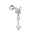Silver arrow heart earring with cubic zirconia stones and ball screw back closure - Arrow Silver Tone (EGD0760)