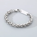 Pulsera de cadena de trigo en acero inoxidable plateado con placa de identidad grabable - Pulsera de 8mm / Color Acero