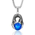 Collier en acier inoxydable avec pendentif griffe de dragon argentée et gemme bleue - Chaîne vénitienne / Perle Bleue + Chaîne (60cm)