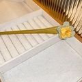 Traditional wooden hair stick with yellow and green fabric flowers in a linen jewelry box - Yellow Green Fabric Flower Style (47#)