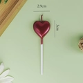 Metallic burgundy heart-shaped cake candle 3cm size with white stand for birthday party - Heart / Red