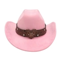 Pink faux suede cowboy hat with heart rhinestone buckle and embossed leather band - One Size / Pink (Big Heart)