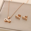 18K rose gold stainless steel jewelry set featuring infinity necklace and stud earrings - Rose Gold Style (KS120327-K)