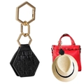 Black PU leather hat clip with golden hexagonal rings for outdoor handbag accessory - Hexagonal Black