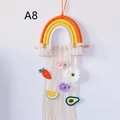 Detail of handmade cotton rainbow hair clip holder with fringe and colorful fruit clips - Orange Yellow White Rainbow Style (A8)