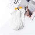 White and yellow color block ankle socks with a cute 3D heart heel in cotton blend - White Yellow