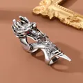 Retro silver dragon armor ring with red eye and articulated joints for men - Adjustable Open / M-White Zircon Dragon Joint Ring