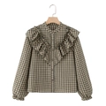 Camicia a quadri verdi a maniche lunghe con balze e colletto alla coreana su gruccia - XS / Quadri Verde