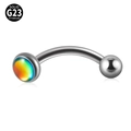 G23 titanium curved barbell with iridescent aurora stone for eyebrow or ear piercing - Single Head - Black/Brown Glitter Film