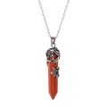 Collana con pendente esagonale in cristallo rosso e decorazioni floreali argentate - Solo Ciondolo / Diaspro Rosso