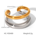 Dettagli su dimensioni e peso di 6,2 g dell'anello bicolore in oro e argento in acciaio inox - Stile Aperto a Doppio Strato Bicolore Oro e Argento (HC-R30489)