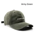 Military green baseball cap with CONQUER letter embroidery in vintage denim style - Army Green