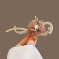 Elegant gold hair clip featuring a purple gradient flower with a central white pearl - Purple Gradient Layered Flower Pearl Clip