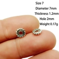 Detail of 7mm silver alloy spacer bead with rope texture and technical dimensions - 7# (Dia 7mm Thick 1.2mm)