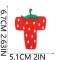 Detailed view of strawberry embroidered letter T patch with dimensions and texture - Strawberry Letter T
