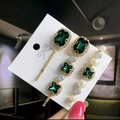 Set di 3 fermagli vintage con strass color smeraldo e perle in finitura dorata - Set da 3 Verde Scuro