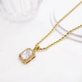 18K gold plated twisted chain necklace with a square zircon pendant on a white pedestal - Gold-White Zirconia